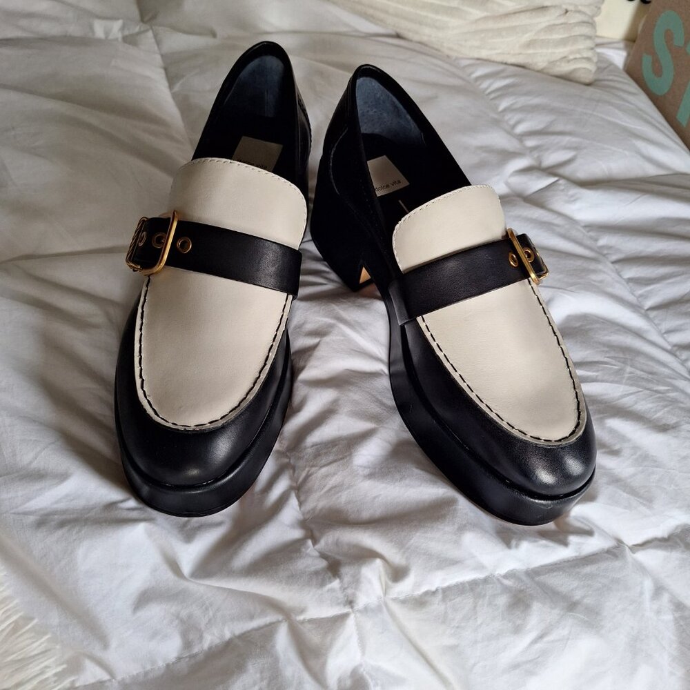 Dolce Vita Black and Cream Two-Tone Buckle Loafers - Picture 4 of 6